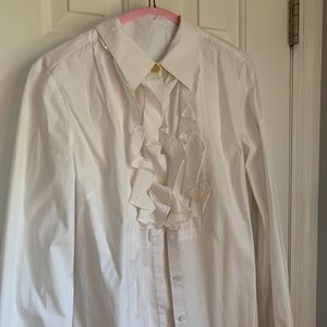 Tory Burch white ruffle Oxford shirt